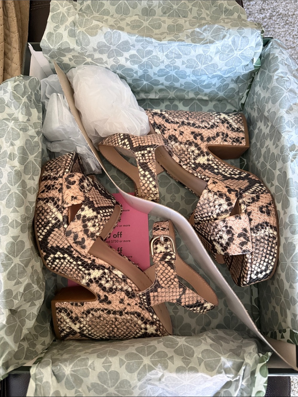 kate spade Pink Snake-Print Platform Sandal with Chunky Heel - Picture 9 of 9